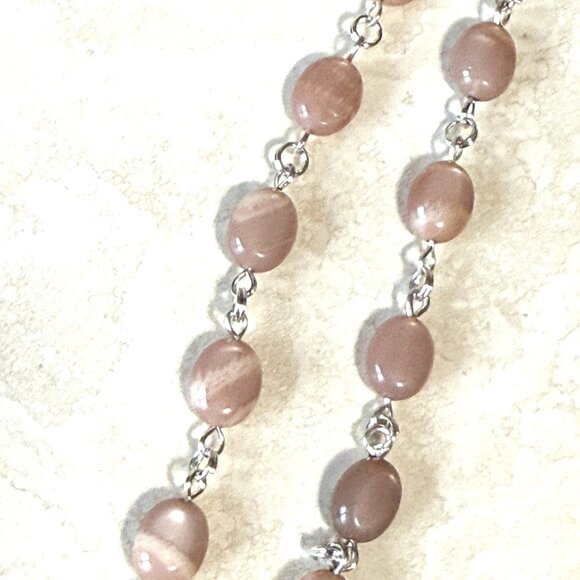 Peach Moonstone Adjustable Choker, Leaf Branch Pendant + Genuine Gemstone - Picture 10 of 16